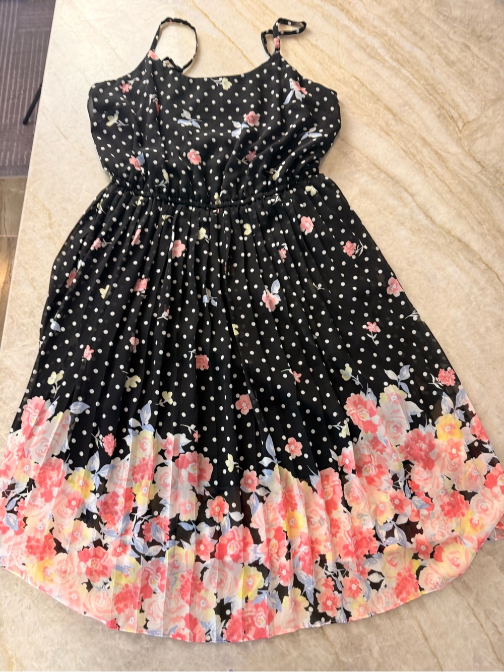 Elle Black Polka Dot Sundress with Pink and Yellow Floral Border